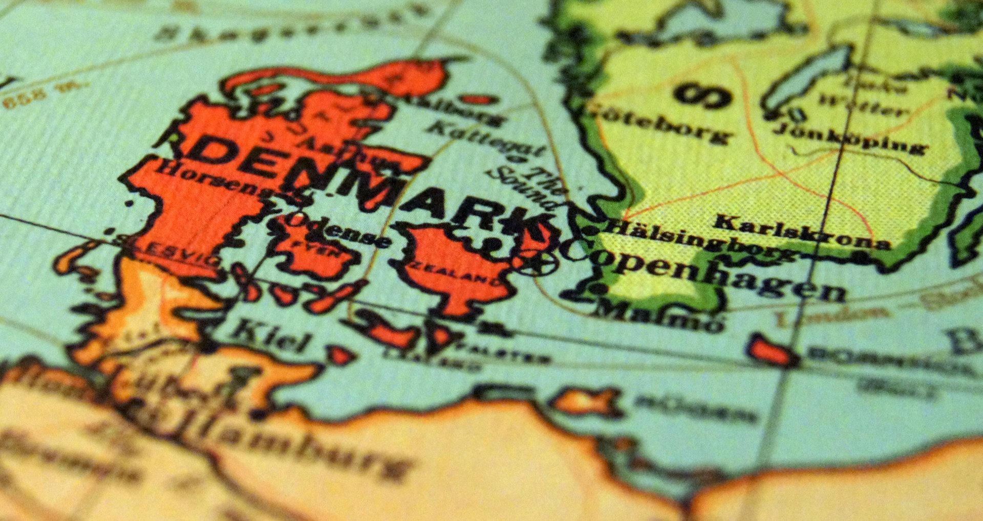 close up of the map showing Denmark
