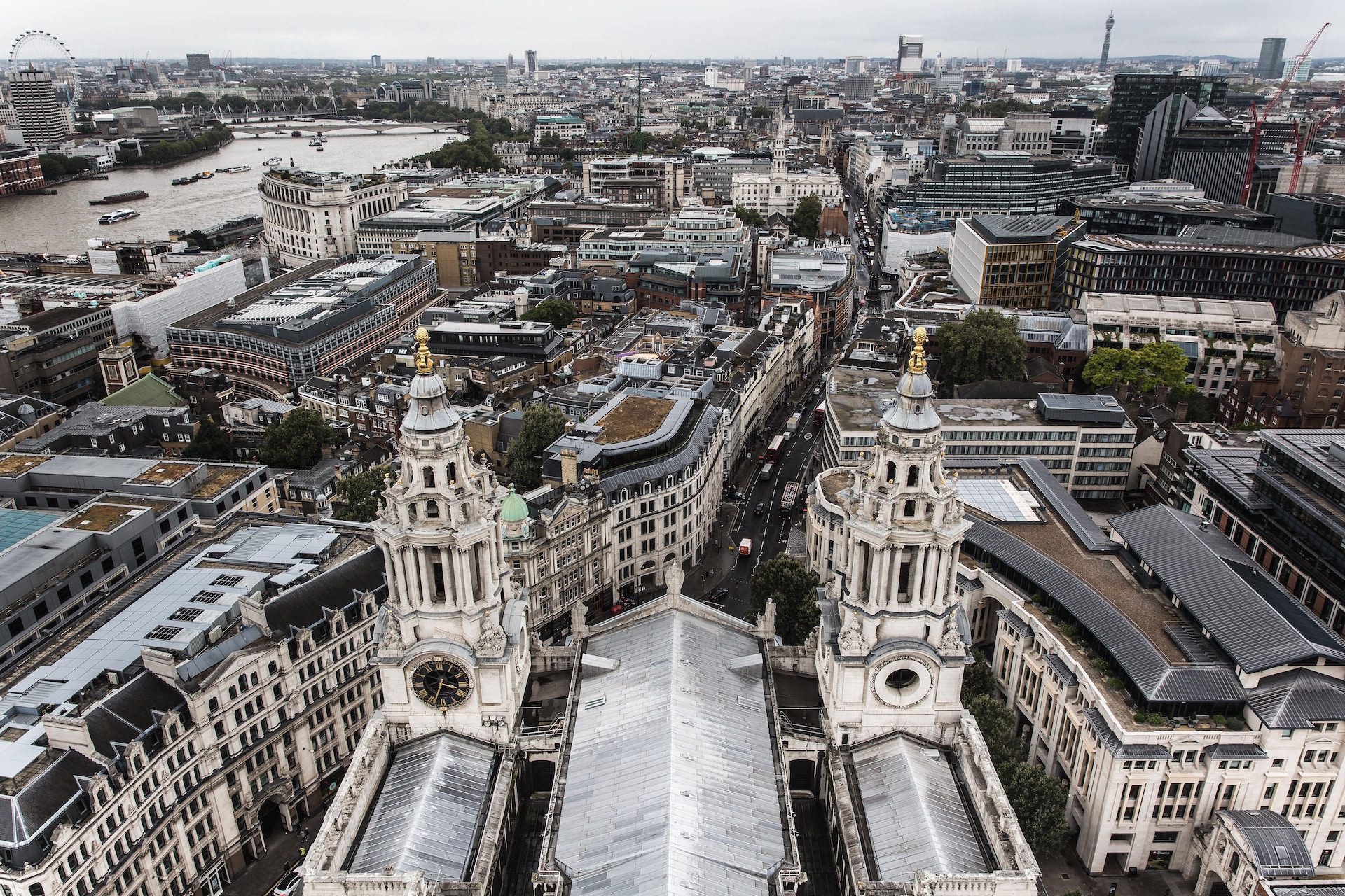 birds eye view of London from the top of St. Pauls Cathedral