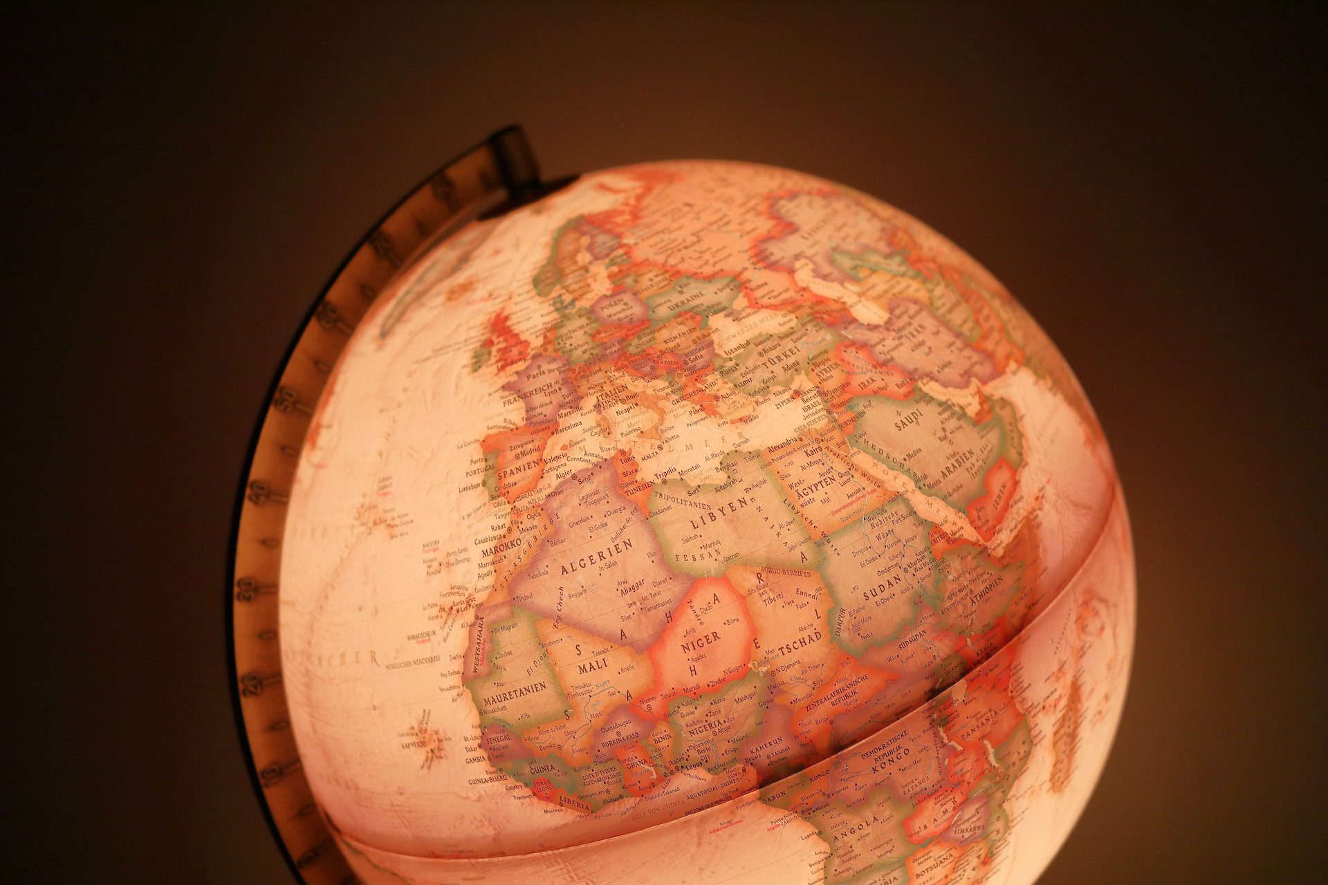 a globe lit up